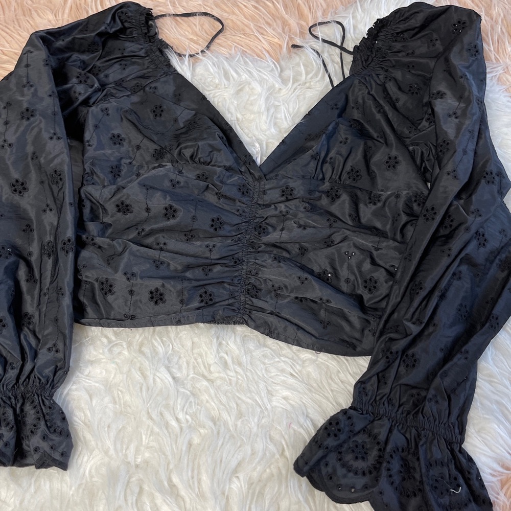 Free People Bella Eyelet Embroidered Puff Sleeve Top Blouse M $128 - Picture 3 of 8
